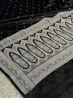 Elegant Black Banarasi Mashru Silk Saree with All-Over Buta Weave & Rich Zari Pallu | MKS818