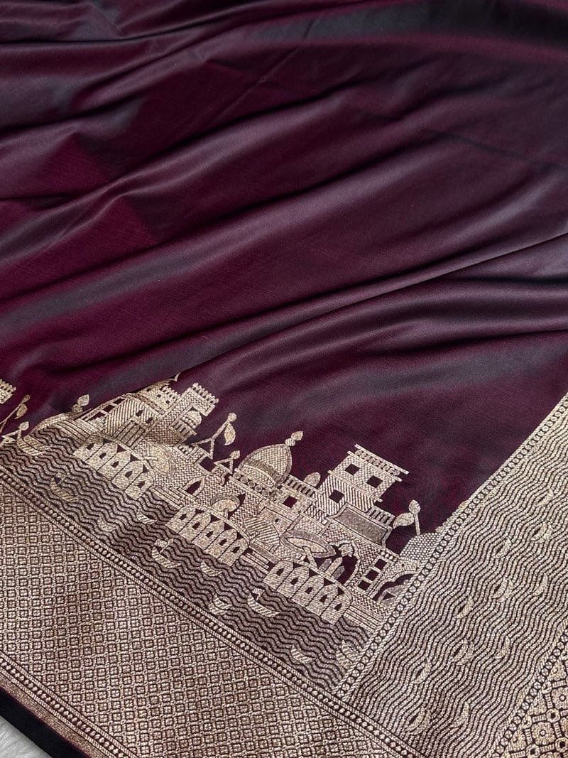 Mashru Kataan Silk Saree with Ghats Woven Design, Ikkat Border & Rich Zari Pallu – MKS406