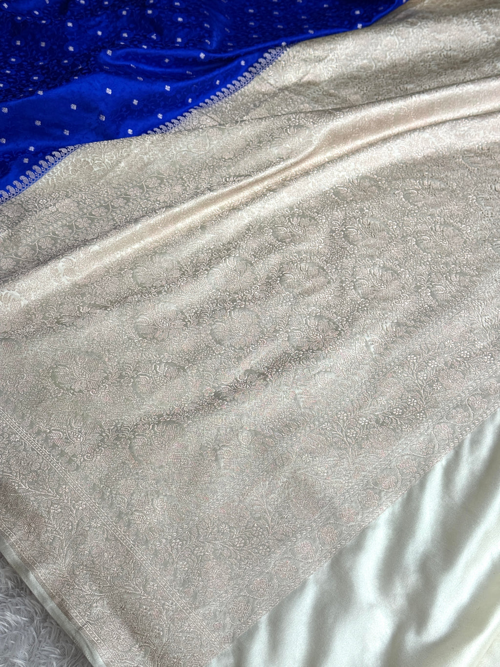 Blue & Beige Tanchoi Zari Meena Banarasi Mashru Silk Saree – MKS734
