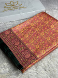 Beige with Green Banarasi Mashru Silk Saree with Jamawar Woven Design JMW11
