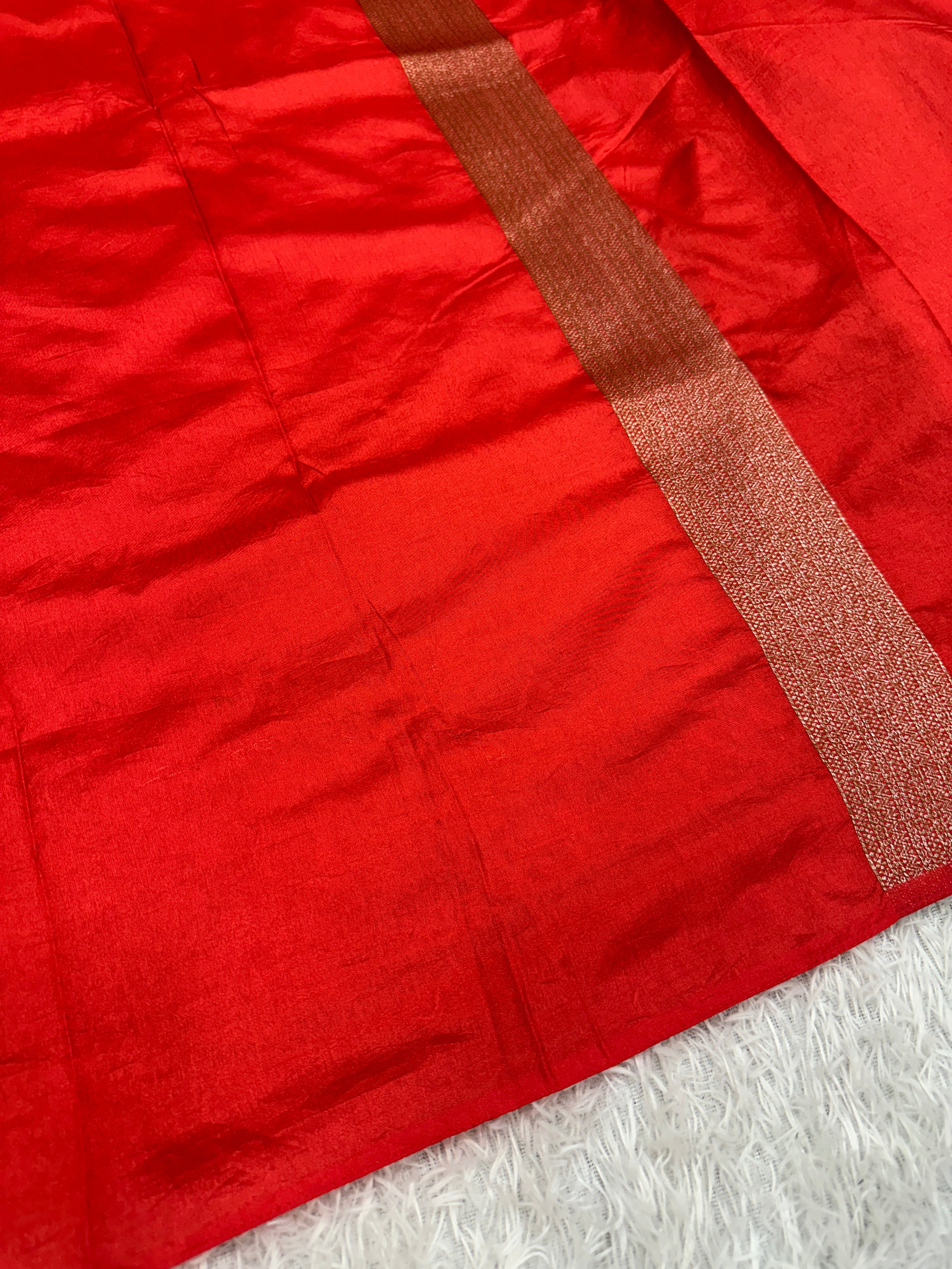 Red  Banarasi Dupion Silk Saree with Embossed Antique Zari Weaving & Rich Antique Zari Pallu | STF76