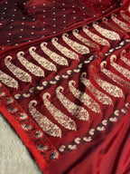 Maroon Banarasi Mashru Silk Saree with Buti Woven Design & Satin Patta Border MKS226
