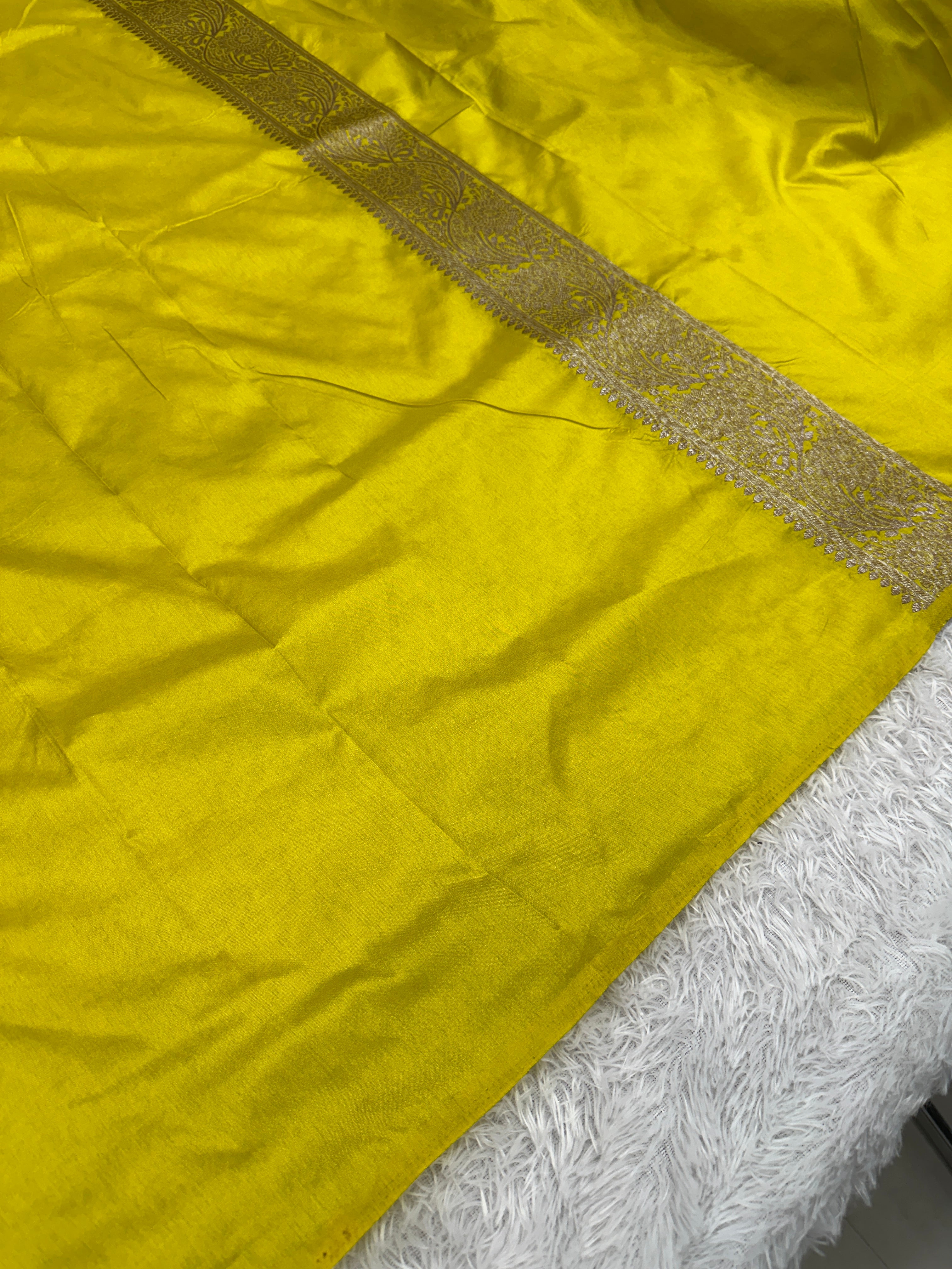 Lemon Banarasi Dupion Silk Saree with Embossed Antique Zari Weaving & Rich Antique Zari Pallu | STF102