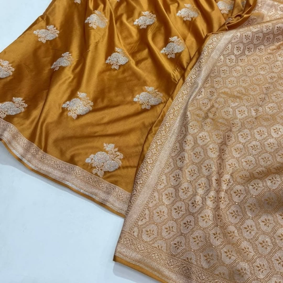 ✨ Mashru Kataan Silk Saree with Buta Woven Pattern & Meenakari Jaal Design – MKS415