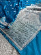 Light Blue Banarasi Mashru Kataan Silk Saree with All-over Jaal Weaving & Rupa-Sona Zari Work MKS111