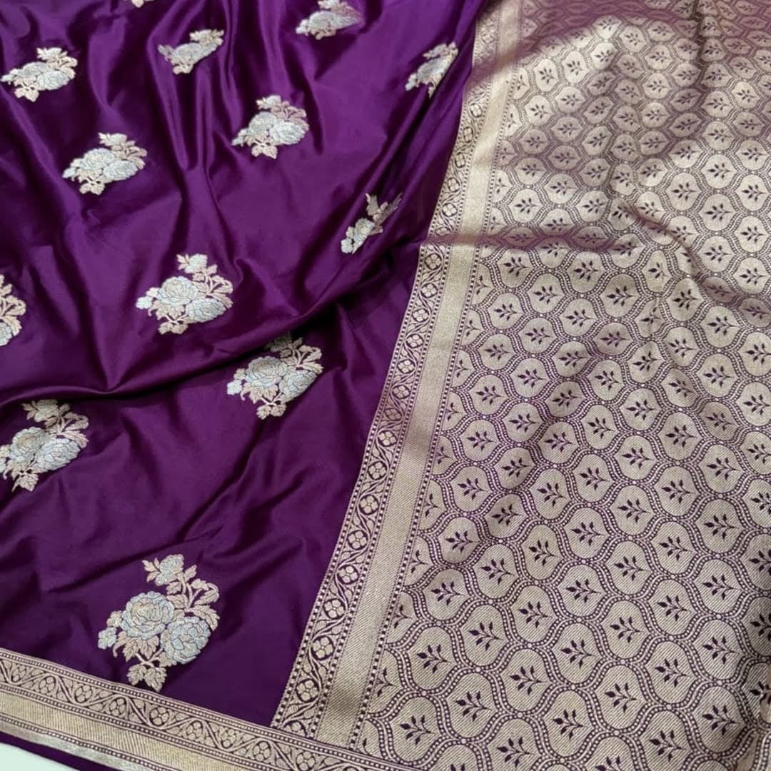 ✨ Mashru Kataan Silk Saree with Buta Woven Pattern & Meenakari Jaal Design – MKS415