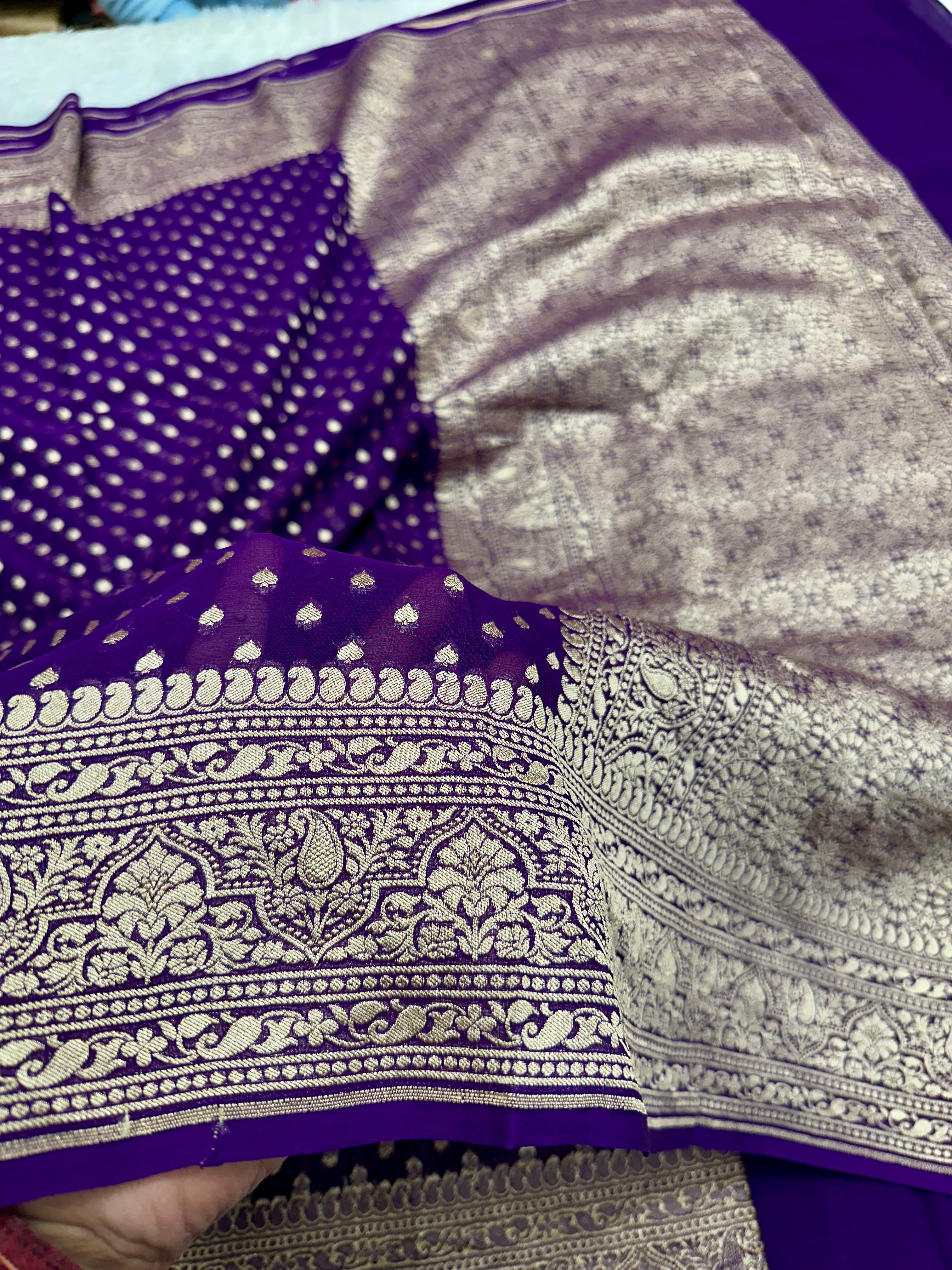 Purple Pure Natural Silk Khaddi Georgette Saree with Neem Zari Buti | PSG11