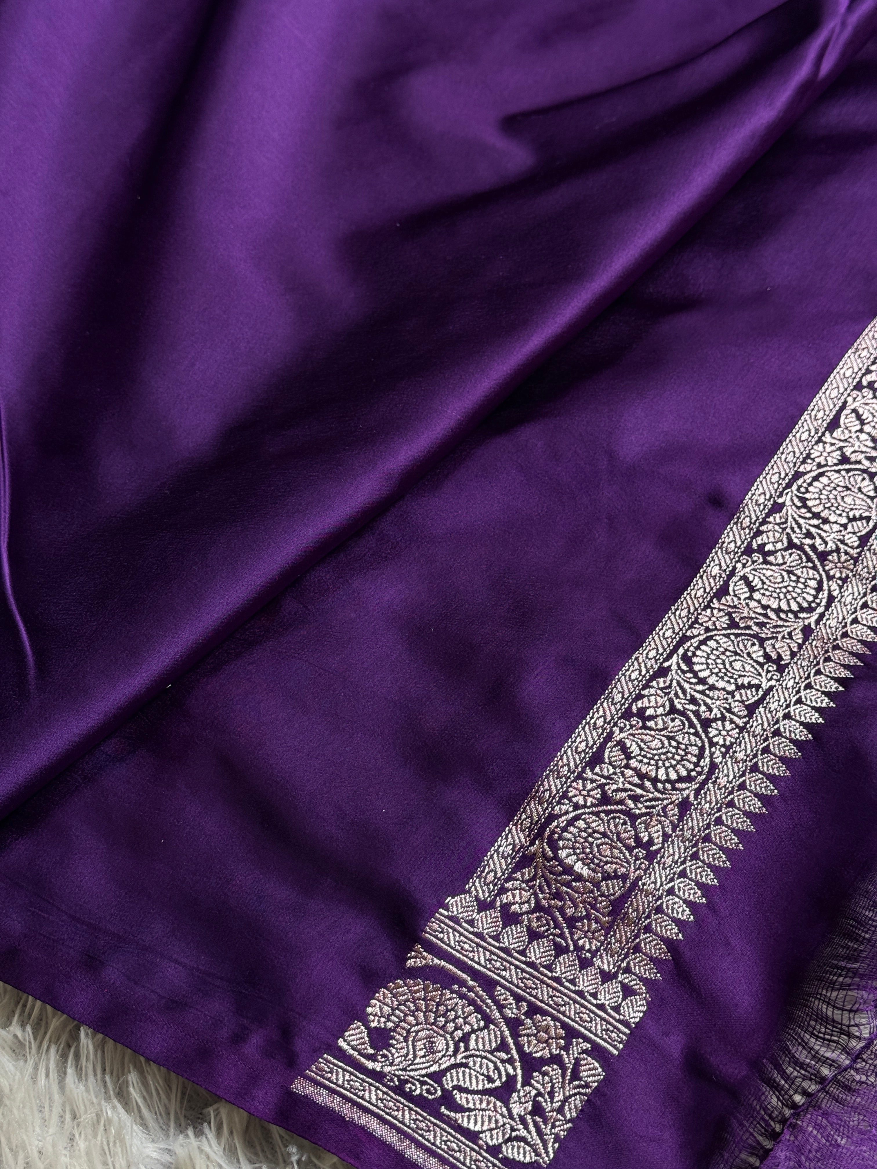Royal Purple Buta Woven Banarasi Satin Mashru Silk Saree – MKS333 💜✨