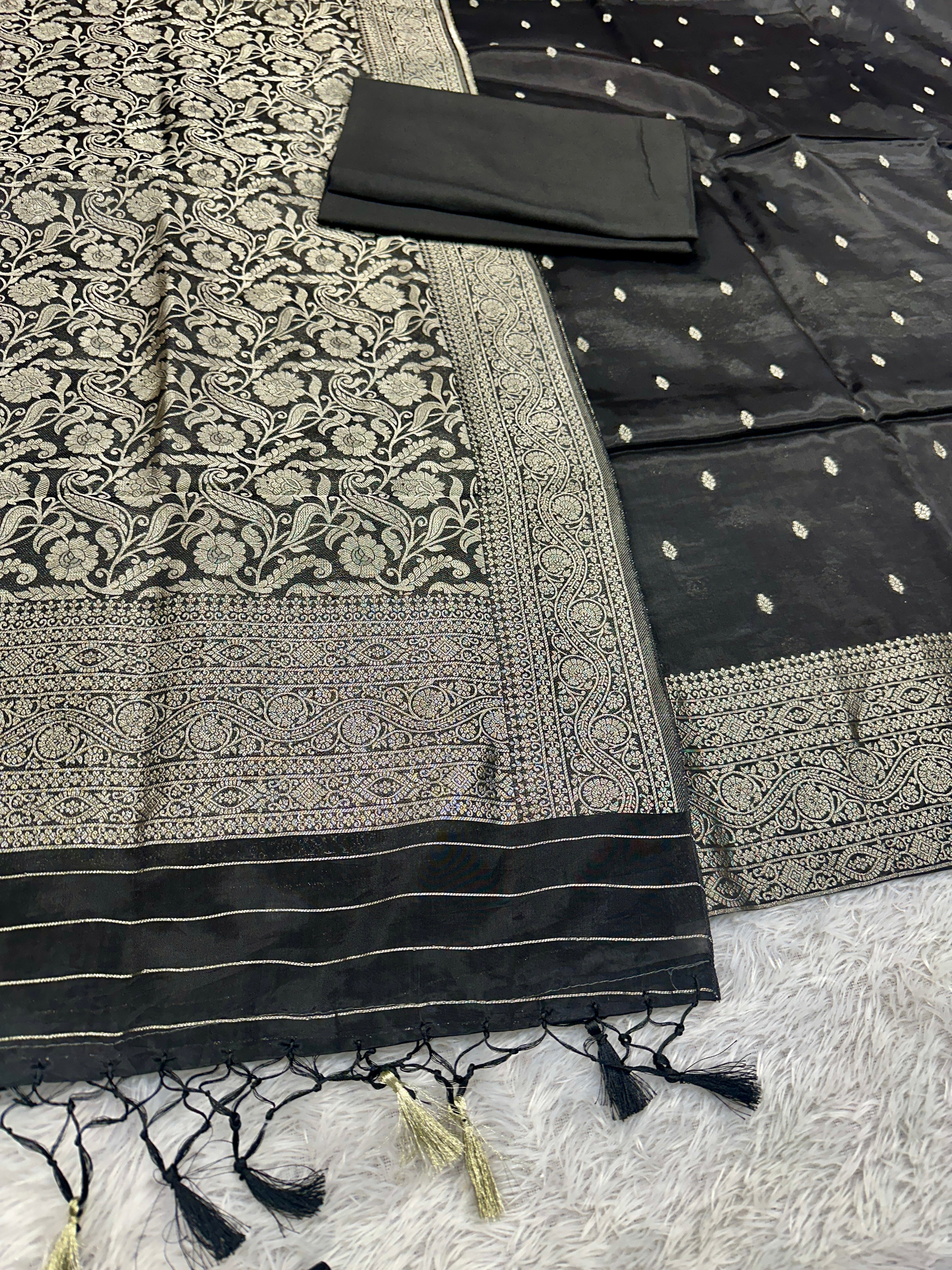 ✨ Banarasi Jacquard Gap Buti HO Silk 3-Piece Unstitched Dress Material MSS14