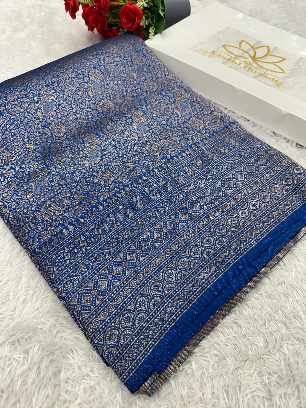 Light blue Banarasi Dupion Silk Saree with Embossed Antique Zari Weaving & Rich Antique Zari Pallu | STF89