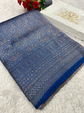 Light blue Banarasi Dupion Silk Saree with Embossed Antique Zari Weaving & Rich Antique Zari Pallu | STF89
