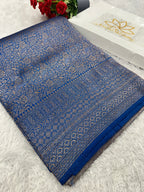 Light blue Banarasi Dupion Silk Saree with Embossed Antique Zari Weaving & Rich Antique Zari Pallu | STF89