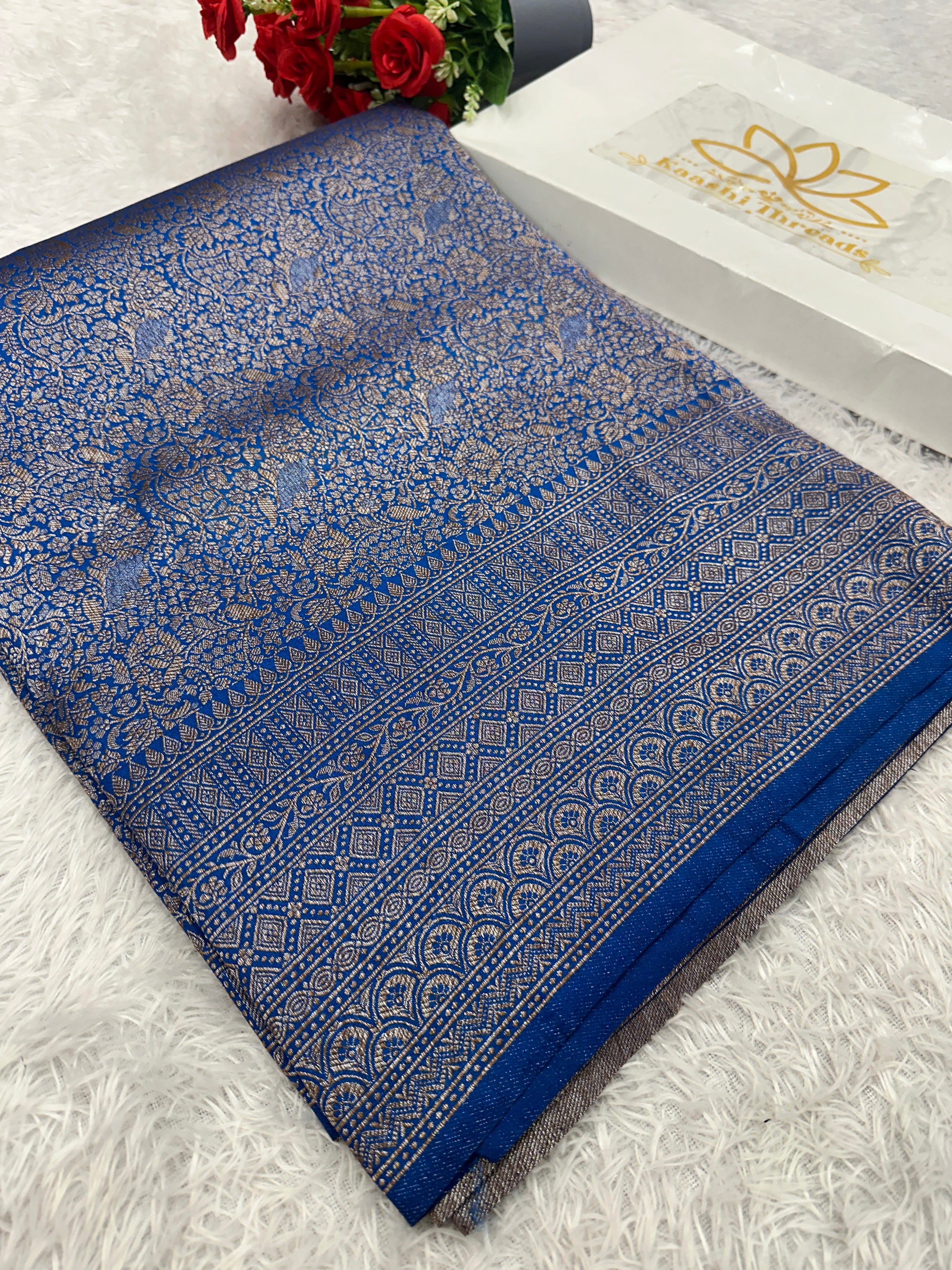 Light blue Banarasi Dupion Silk Saree with Embossed Antique Zari Weaving & Rich Antique Zari Pallu | STF89