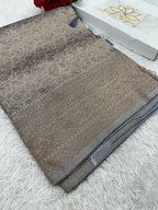 Grey Banarasi Dupion Silk Saree with Embossed Antique Zari Weaving & Rich Antique Zari Pallu | STF72