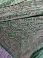 Banarasi Mashru Silk Saree in Light Pista Green | All-Over Zari Woven Design with Rich Zari Pallu | MKS846