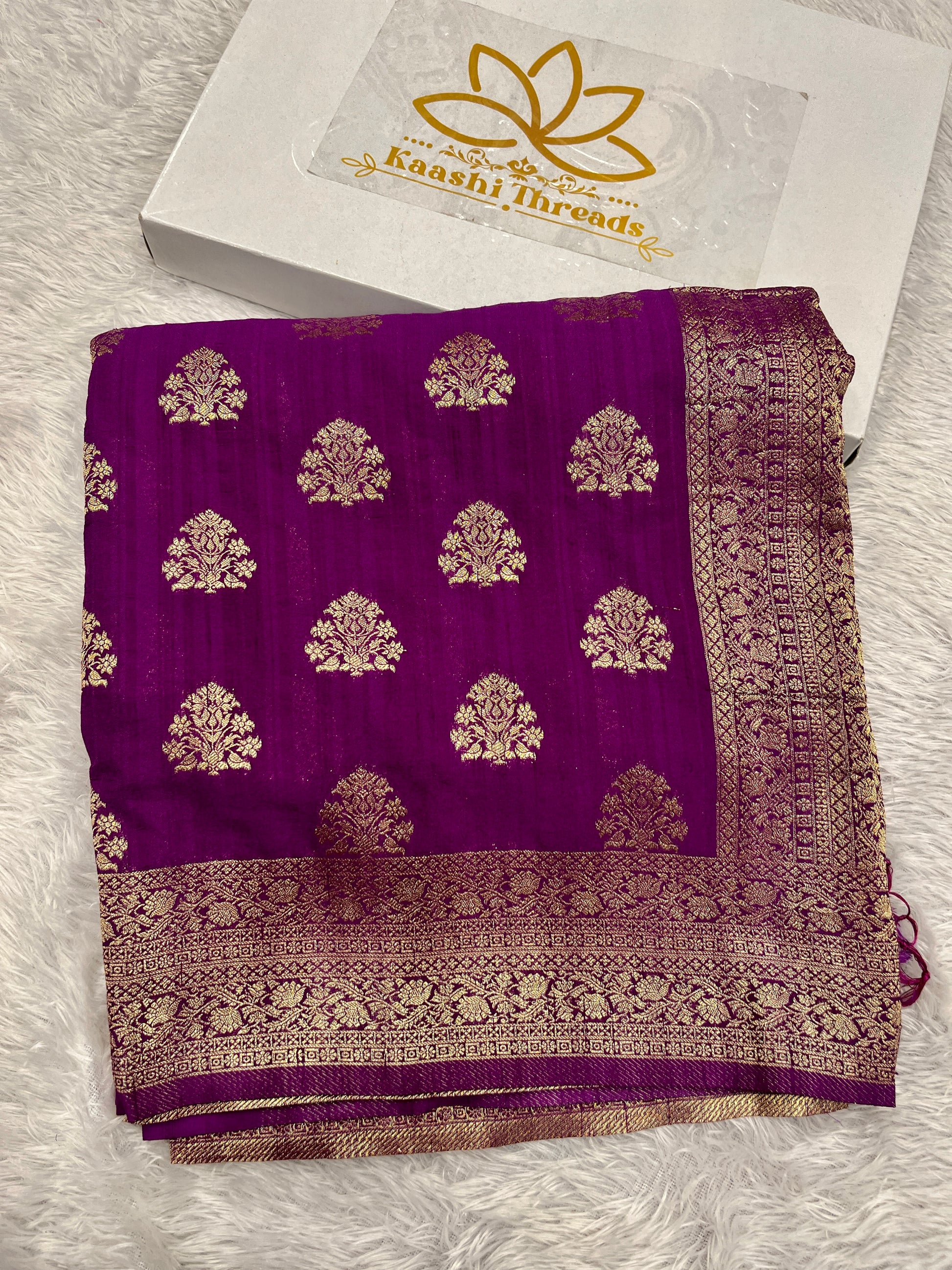 Raw Silk Zari Buta Magenta color Saree RS002