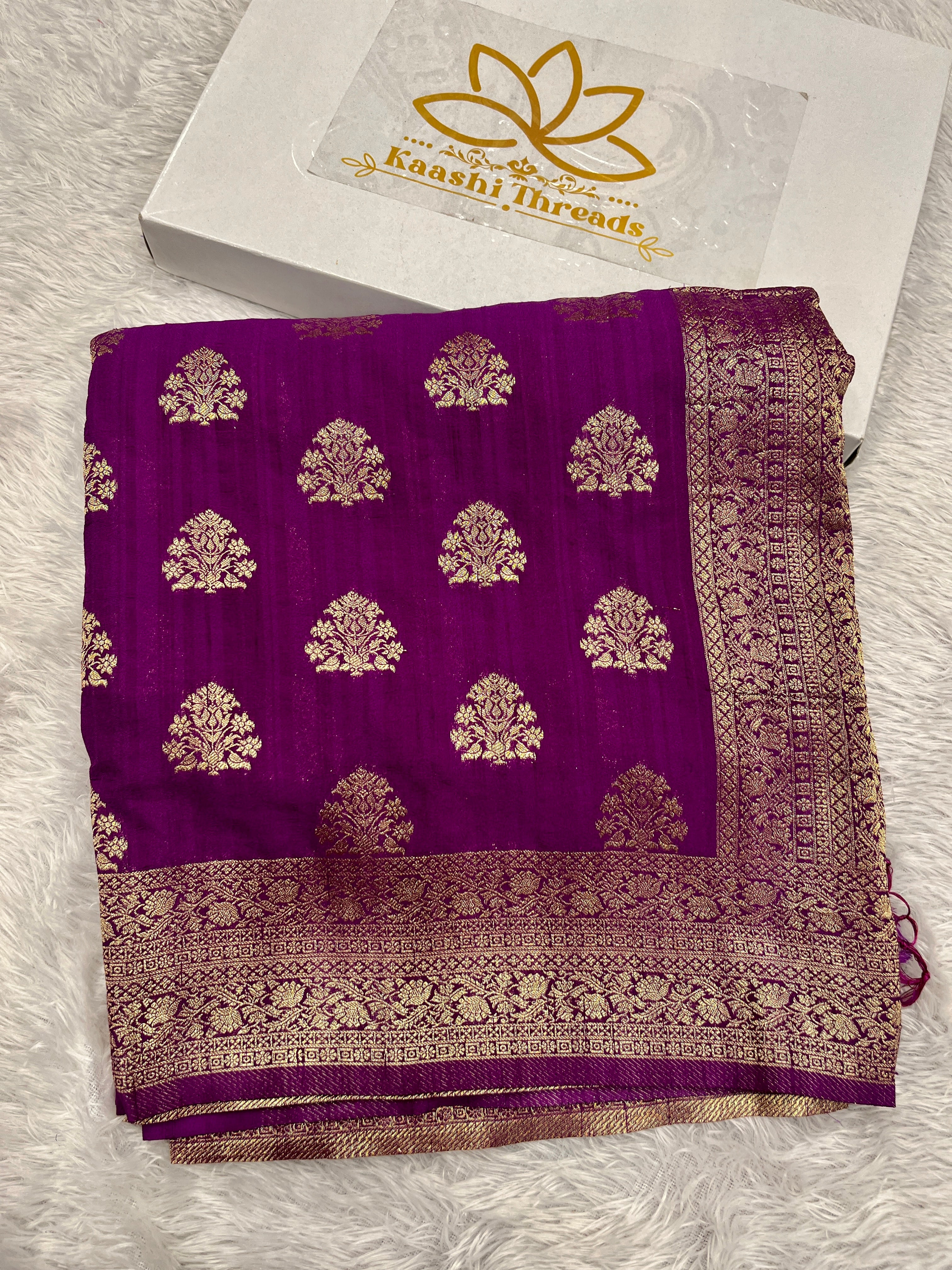 Raw Silk Zari Buta Magenta color Saree RS002
