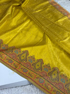 🍋 Lemon Yellow Embossed Kanchi Tissue Soft Silk Saree with Tilfi Meenakari Pallu & Border MKS401