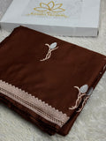 Elegant Coffee Banarasi Mashru Silk Saree with Meena Silver Zari Woven Pattern MKS221