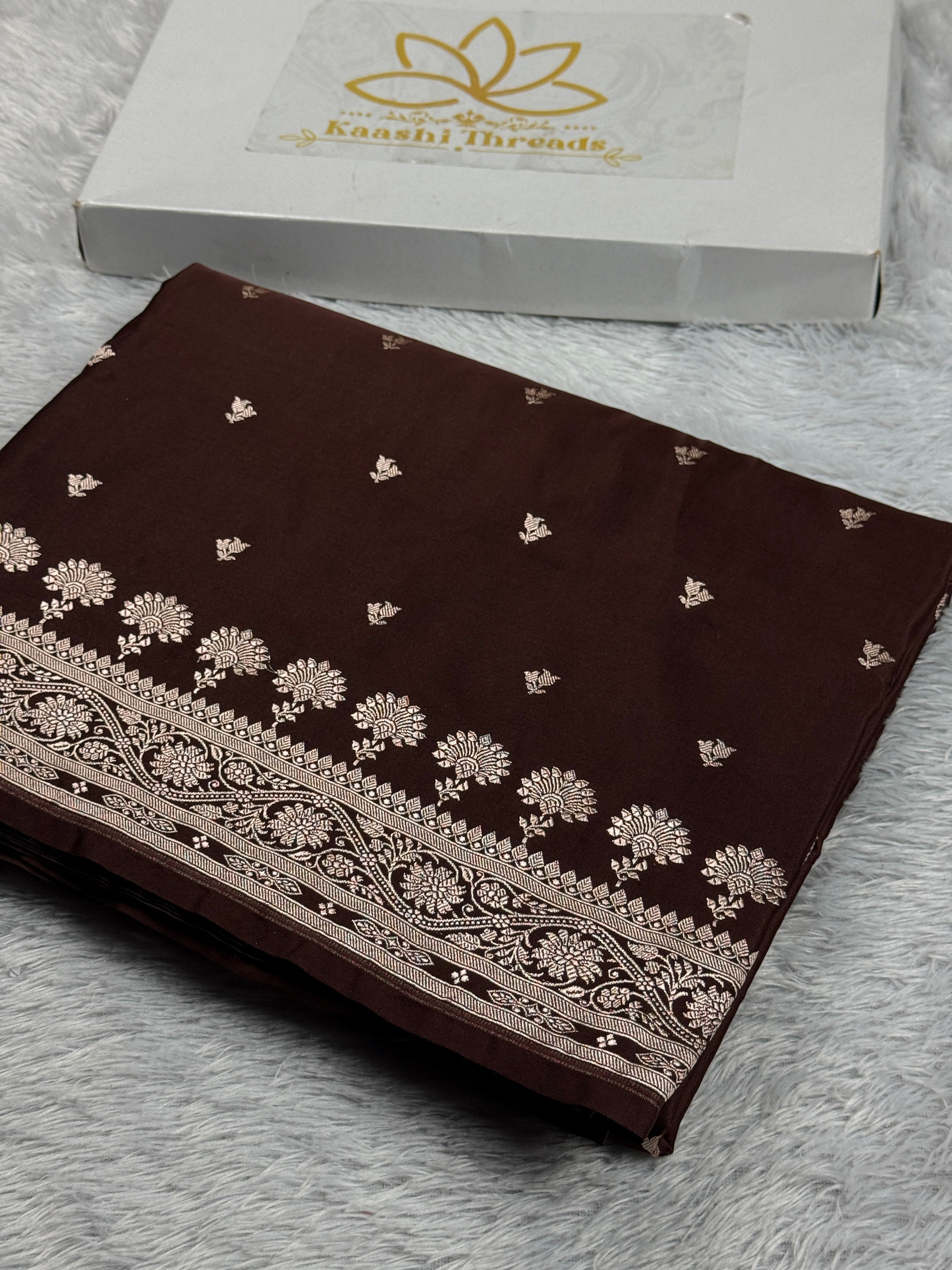Coffee Brown Mashru Kataan Silk Saree with Zari Buti Weaving & Rich Zari Pallu – MKS507