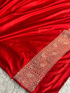 Lemon Yellow Mashru Kataan Silk Saree with Tanchhoi Zari Meenakari & Contrast Red Pallu | MKS811