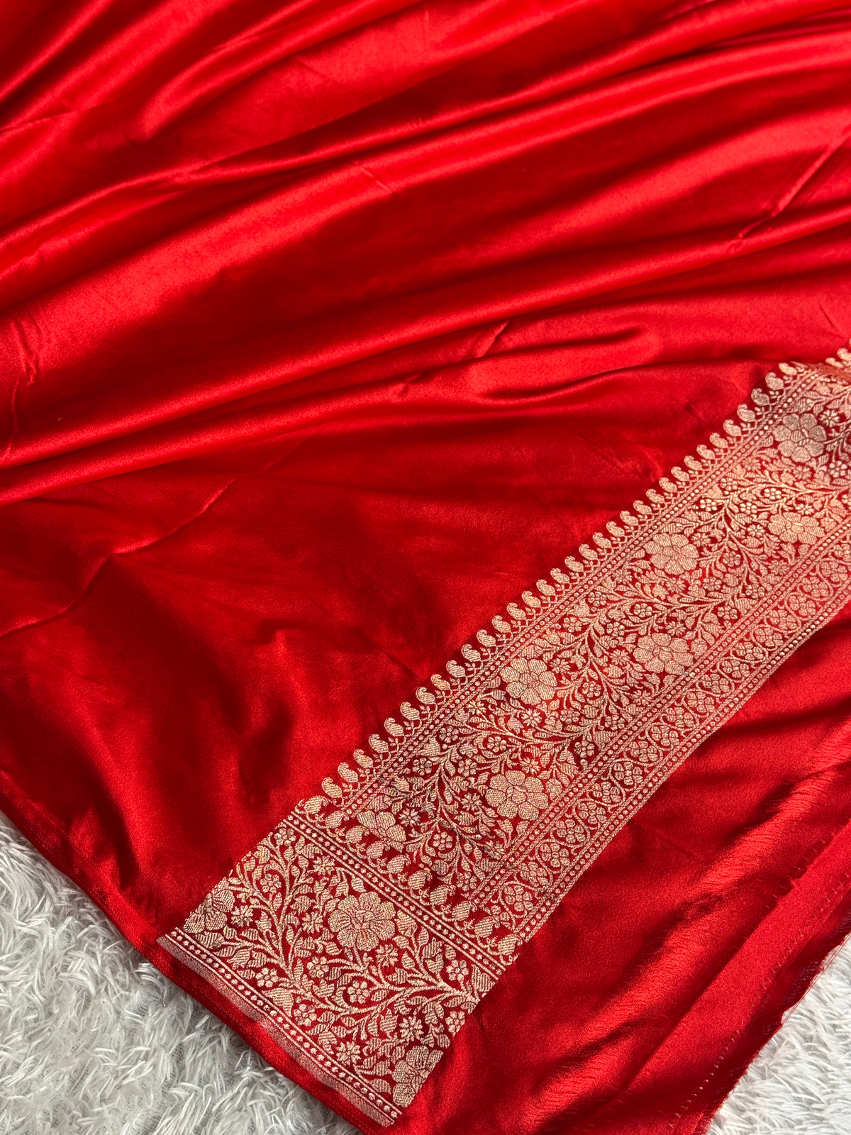 Lemon Yellow Mashru Kataan Silk Saree with Tanchhoi Zari Meenakari & Contrast Red Pallu | MKS811