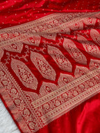 Red Mashru Kataan Silk Banarasi Saree with Buti Woven Design & Rich Zari Pallu – MKS864