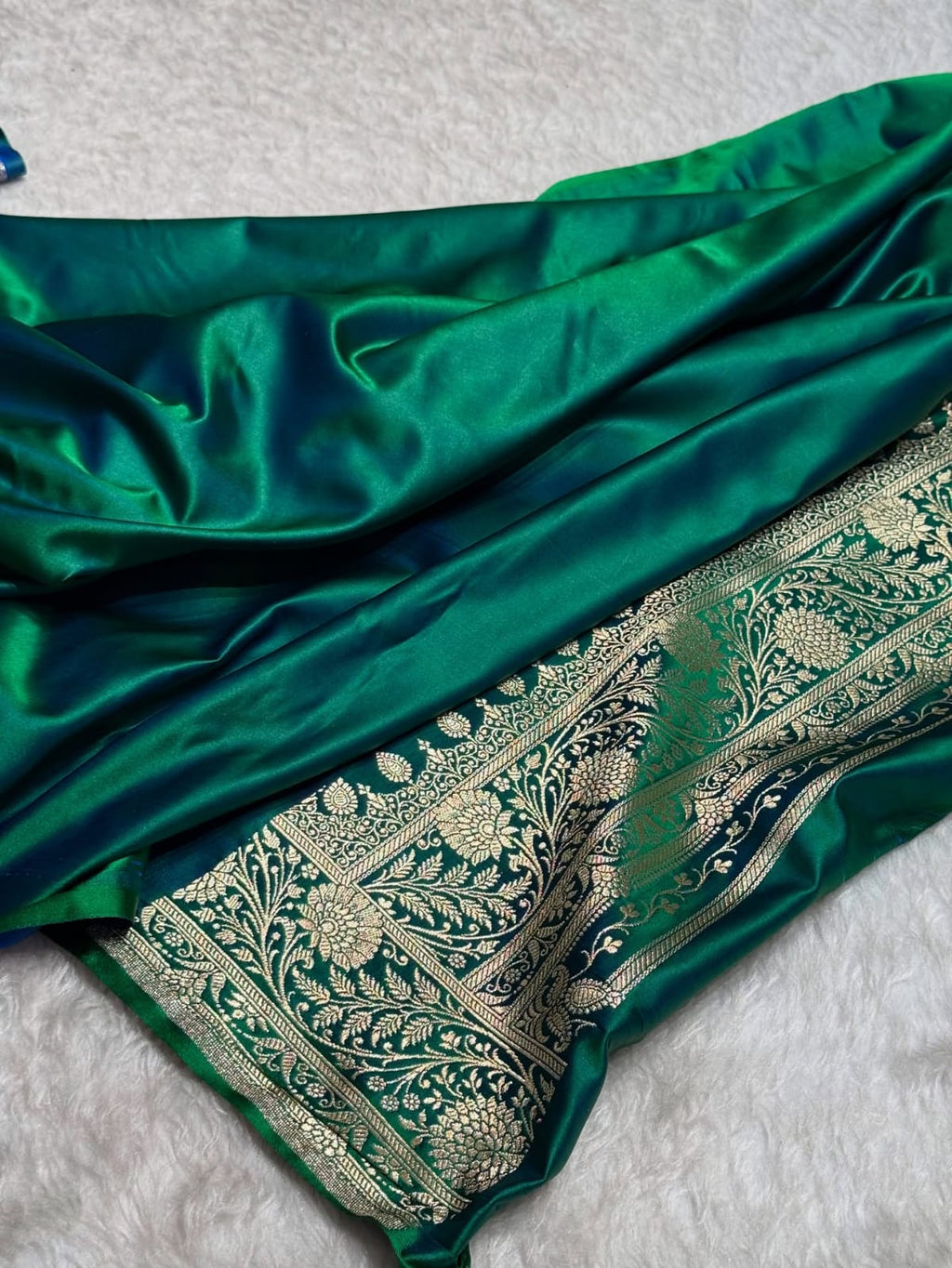 Banarasi Mashru Kataan Silk Saree Featuring Fancy Buta Pattern with Ikkat Border & Zari Pallu – MKS408