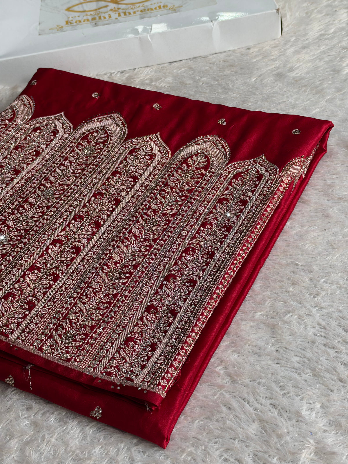 Maroon Banarasi Mashru Kataan Silk Saree with All-Over Zari & Sirozki Diamond Work – MKS854