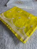 Lemon Banarasi Mashru Silk Saree with Jacquard Woven Raw Mango Buta Design MKS097