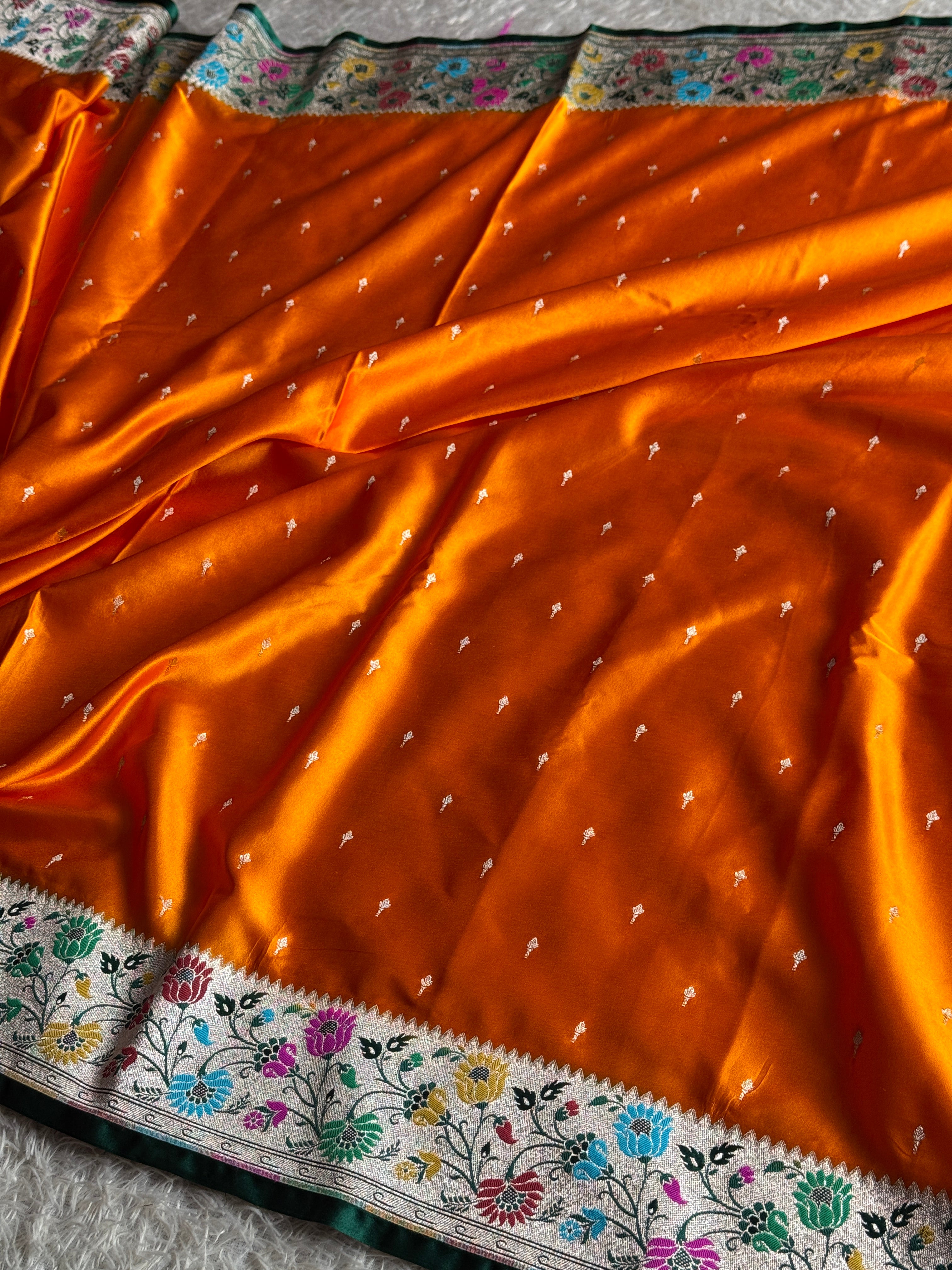 Mustard Green Contrast Paithani Mashru Kataan Silk Saree – MKS654