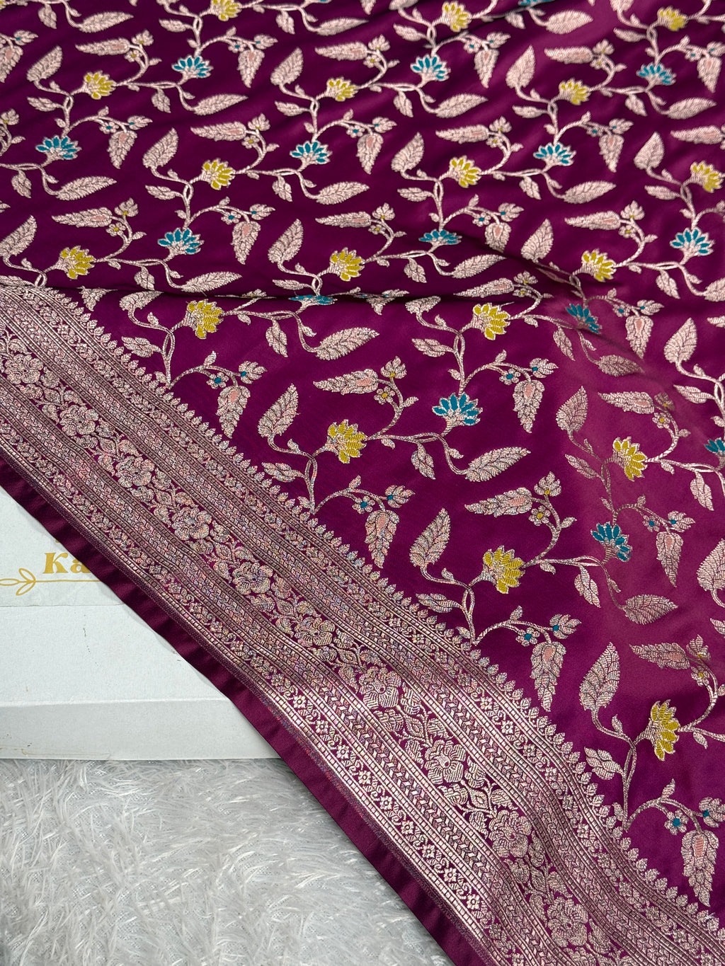 Royal Magenta Mashru Kataan Silk Banarasi Saree with Meenakari Jaal Weaving | MKS710