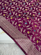 Royal Magenta Mashru Kataan Silk Banarasi Saree with Meenakari Jaal Weaving | MKS710