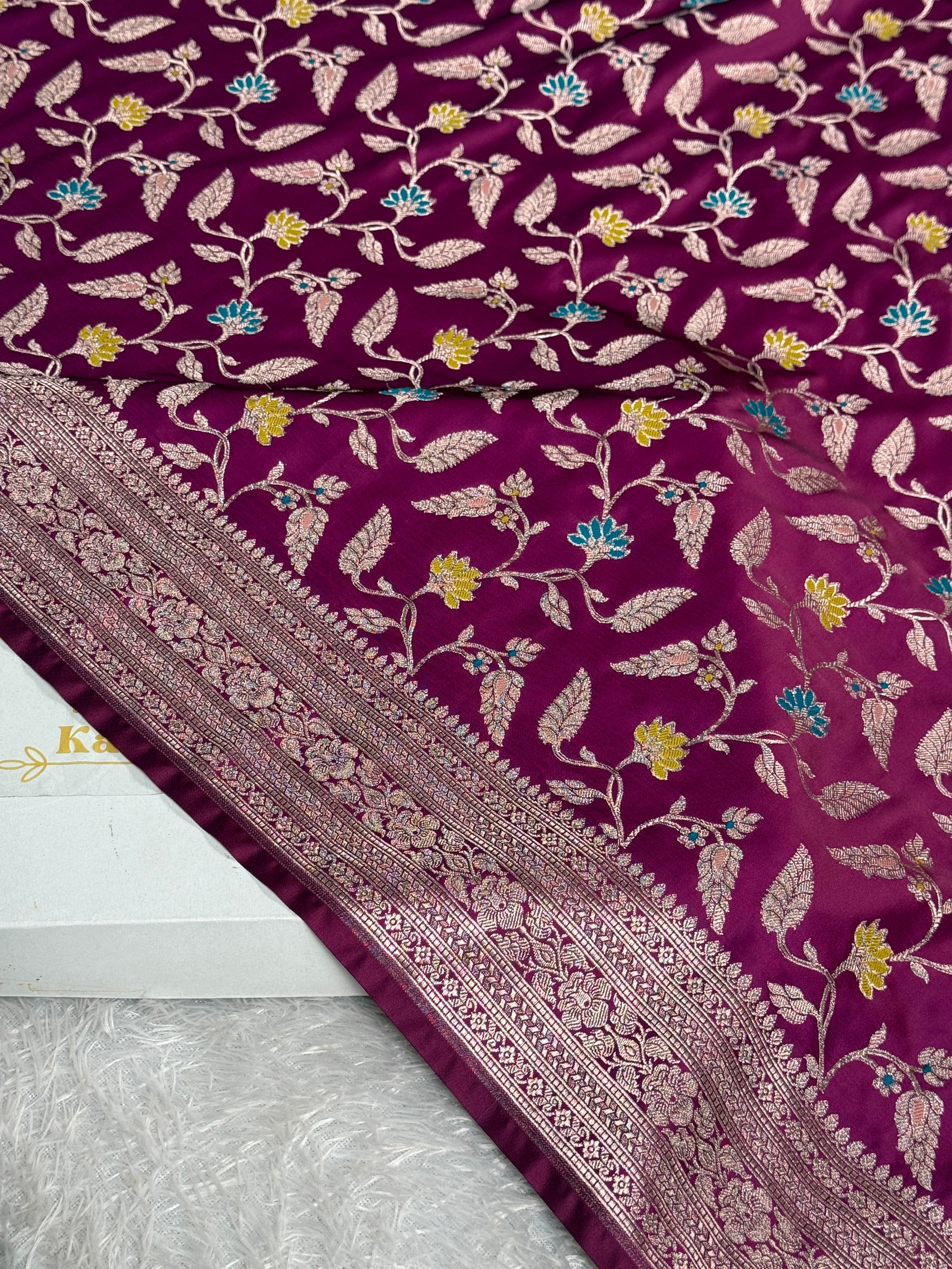 Royal Magenta Mashru Kataan Silk Banarasi Saree with Meenakari Jaal Weaving | MKS710