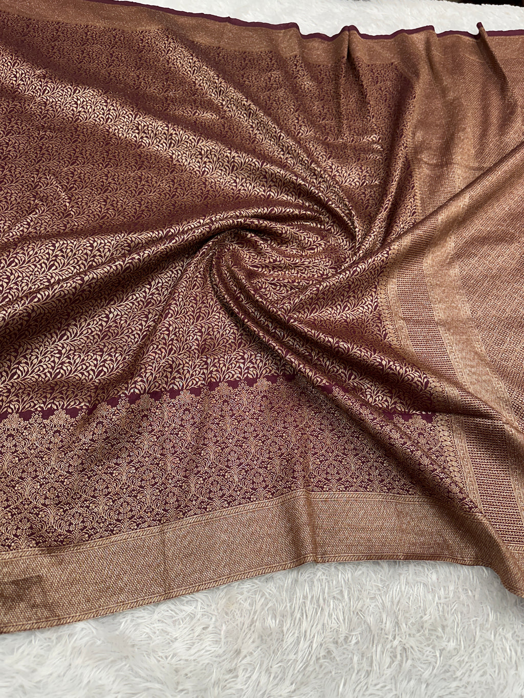 Wine Maroon Banarasi Dupion Silk Saree with Embossed Antique Zari Weaving & Rich Antique Zari Pallu | STF103