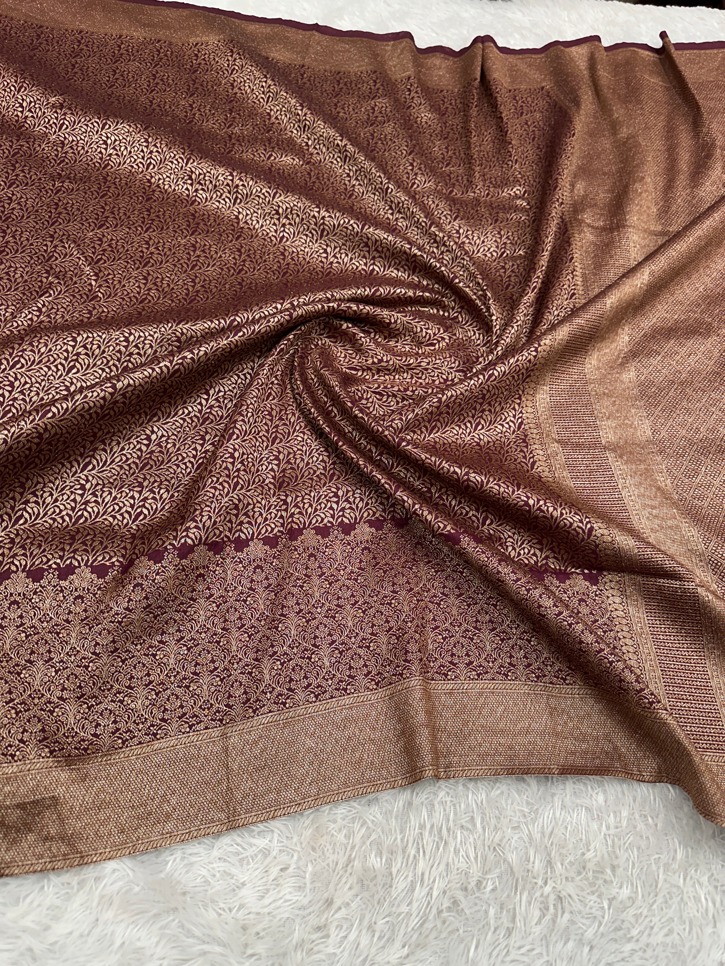 Wine Maroon Banarasi Dupion Silk Saree with Embossed Antique Zari Weaving & Rich Antique Zari Pallu | STF103