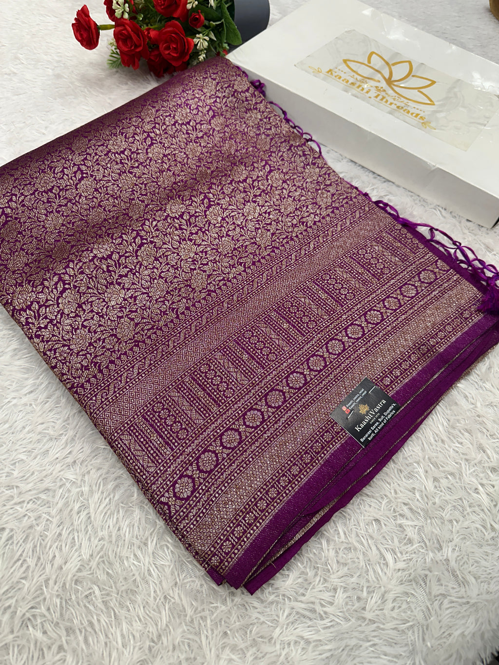 Magenta Banarasi Dupion Silk Saree with Embossed Antique Zari Weaving & Rich Antique Zari Pallu | STF88