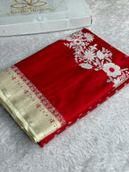 Red & Cream Contrast Mashru Kataan Silk Banarasi Saree | MKS712