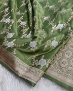 Banarasi Mashru Kataan Silk Saree Featuring Jaal Weave with Silver Zari Meena Work & Rich Pallu – MKS414
