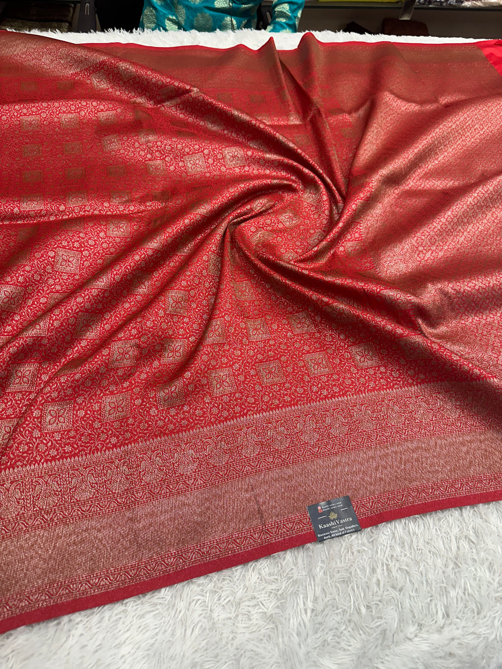 Red Banarasi Dupion Silk Saree with Embossed Antique Zari Weaving & Rich Antique Zari Pallu | STF107