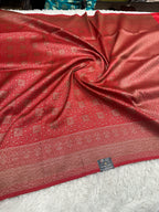 Red Banarasi Dupion Silk Saree with Embossed Antique Zari Weaving & Rich Antique Zari Pallu | STF107