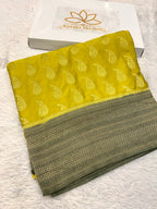 Chinon Silk Karry  Buta  Design Lemon with Green  color  Saree CN07