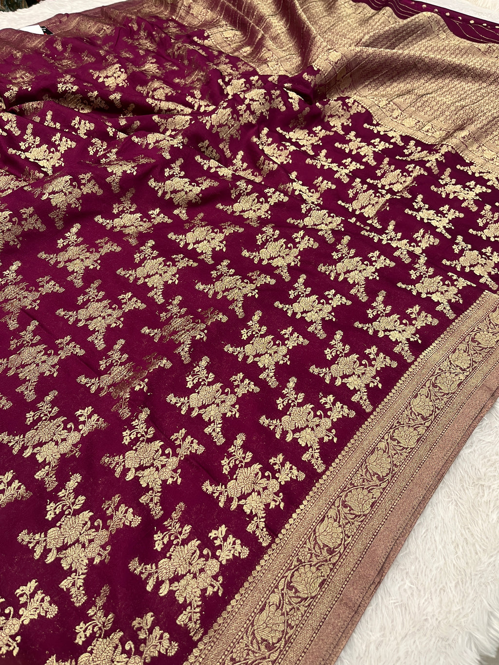 Chinon Silk Flower Design Wine Color Saree CN04