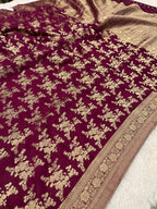 Chinon Silk Flower Design Wine Color Saree CN04