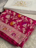 Dark Pink Banarasi Mashru Silk Saree with Jaal Woven Meenakari Work & Scalloped Border MKS167
