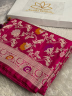Dark Pink Banarasi Mashru Silk Saree with Jaal Woven Meenakari Work & Scalloped Border MKS167