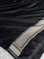 Black Mashru Kataan Silk Banarasi Saree with Silver Meena Weaving | MKS723
