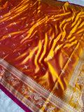 Yellow Banarasi Mashru Silk Saree with Jacquard Woven Floral Buta & Subtle Zari Accents