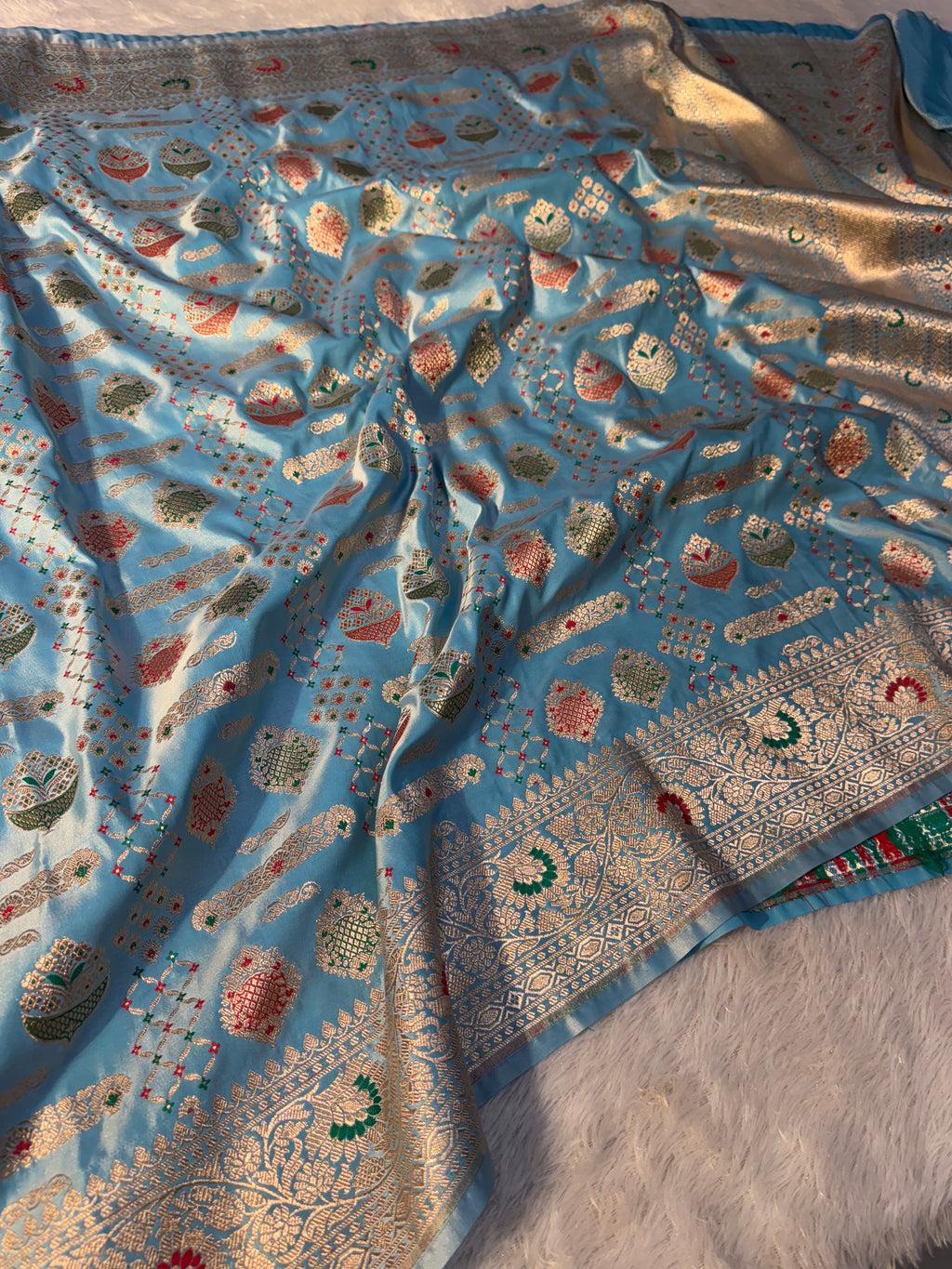 Mashru Kataan Meena flower Saree Ms14