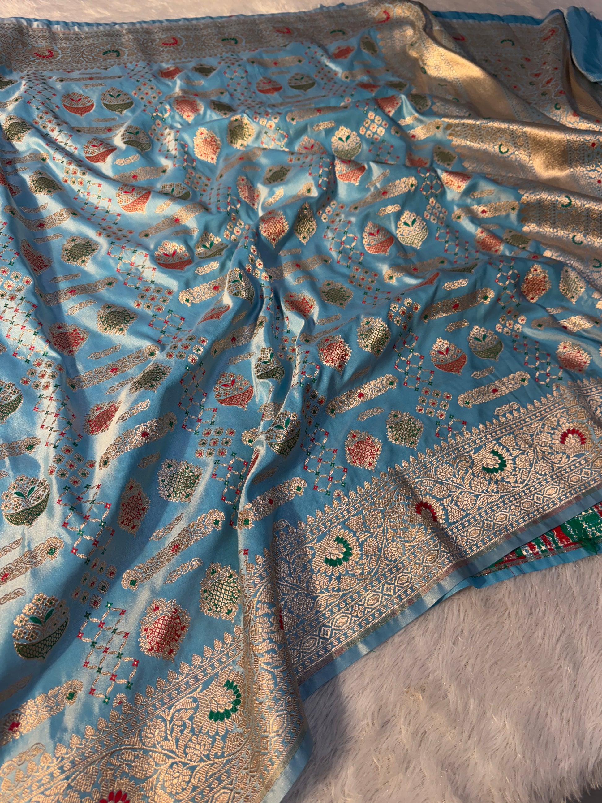 Mashru Kataan Meena flower Saree Ms14